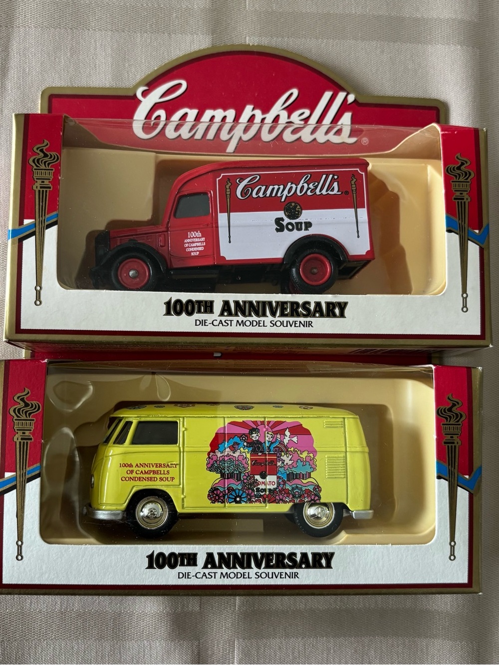 2 Campbell’s soup  100th Anniversary die-cast souvenir trucks.